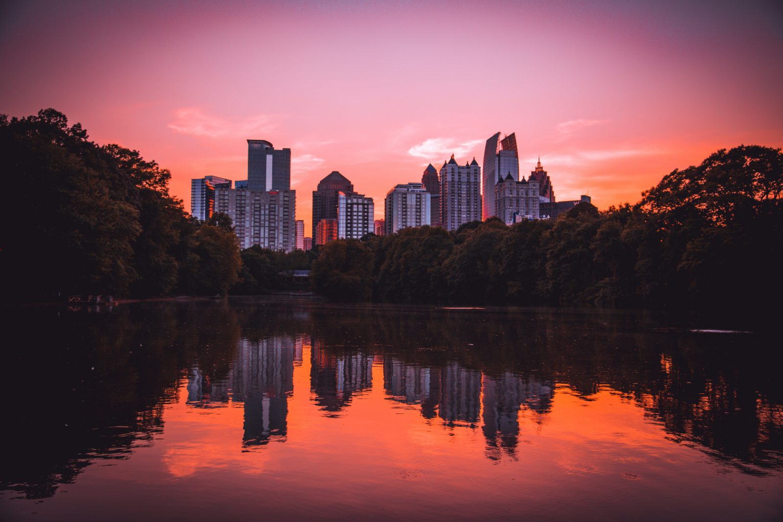 Atlanta skyline at golden hour, from Piedmont Park
